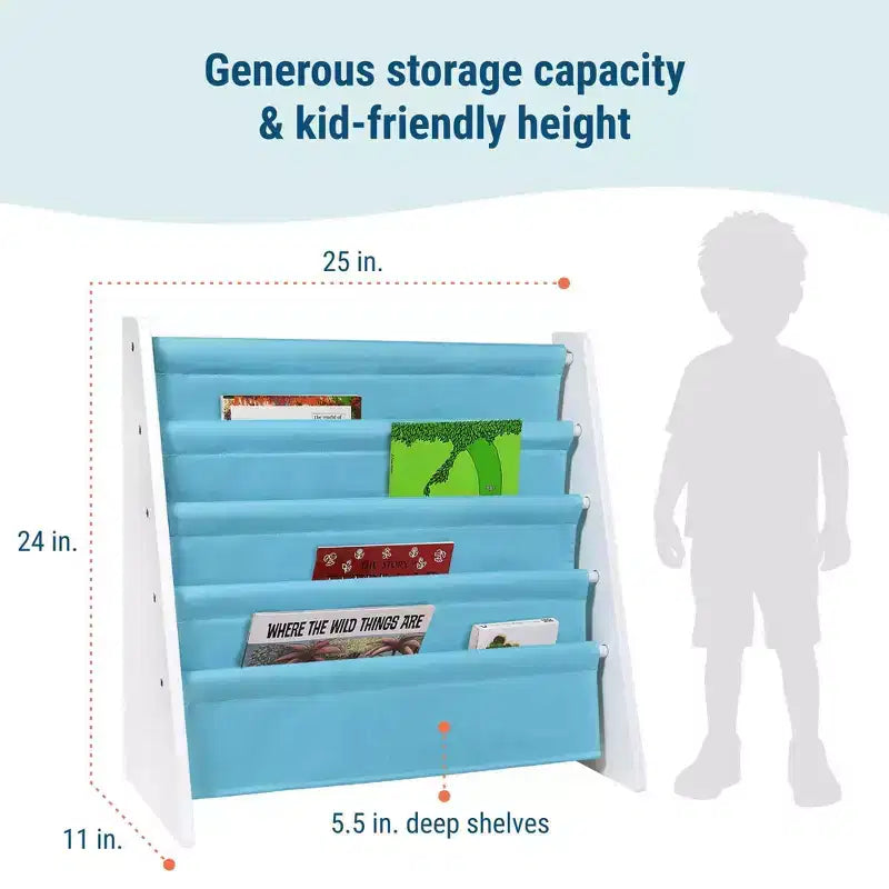Étagère à livres pour enfants WildKin Premium Sling, blanc/aqua : bibliothèque fantaisie à 4 niveaux en MDF pour rangement d'enfants, 3 ans et plus