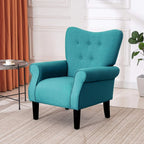 Fauteuil d'appoint moderne Erommy, fauteuil à dossier haut, canapé simple en tissu rembourré avec boutons et pieds en bois pour salon