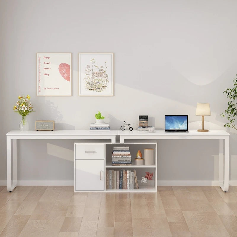 Bureau d'angle réversible blanc pivotant Bureau d'ordinateur