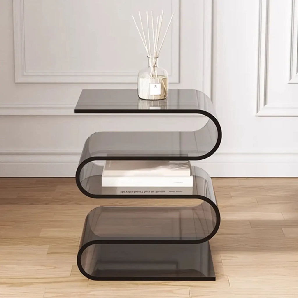 Table d'appoint contemporaine en acrylique en forme de S avec rangement