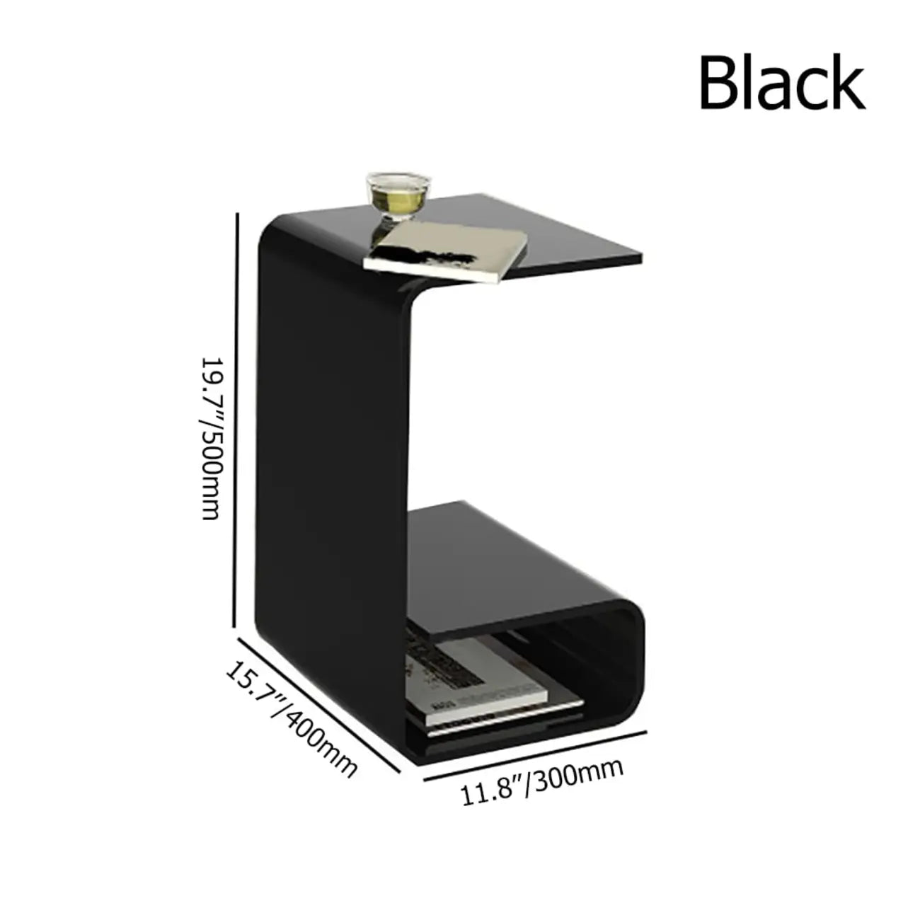Table d'appoint minimaliste en acrylique en forme de C avec rangement