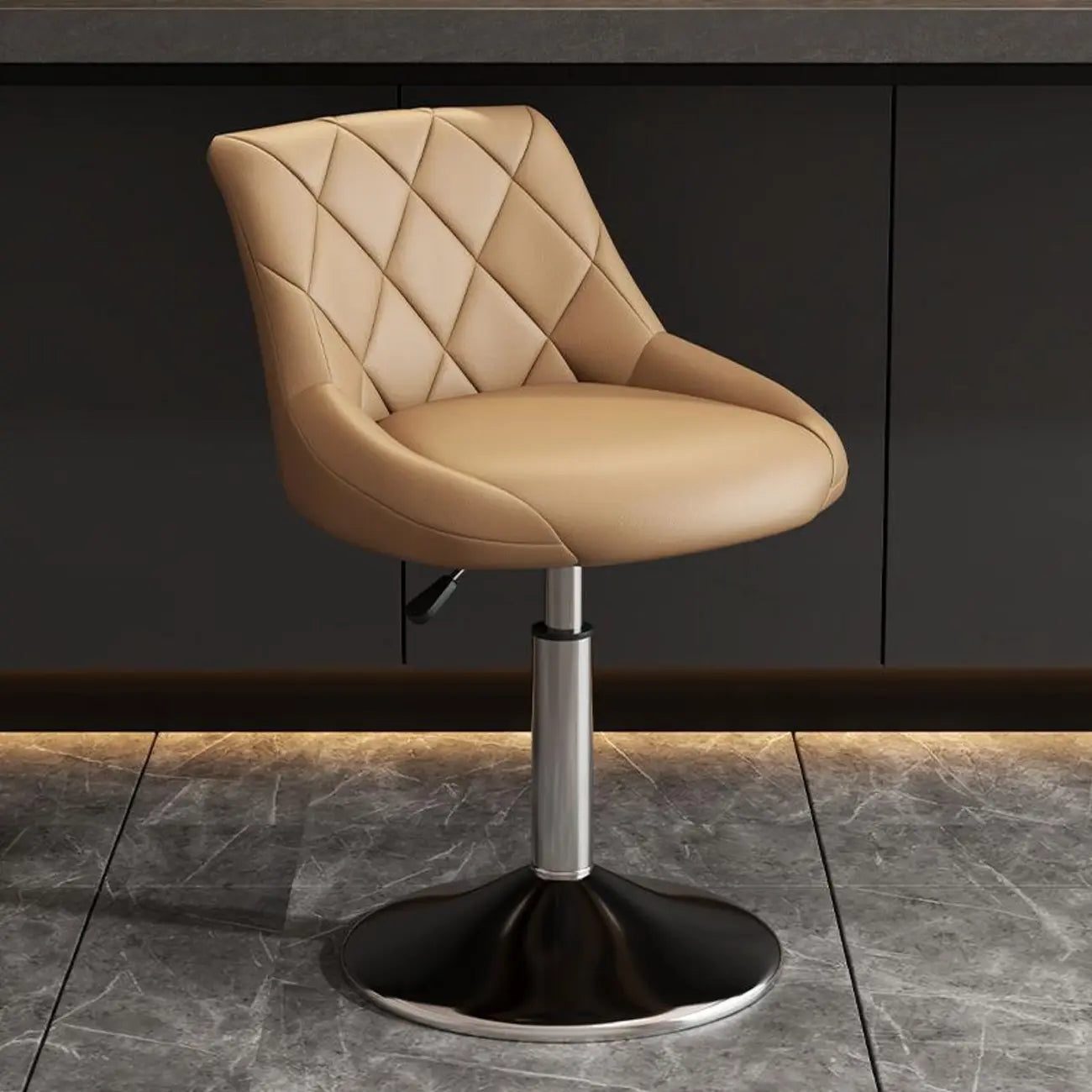 Tabouret de bar pivotant, capitonné en losanges, réglable, cuir PU noir et rouge