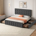 Cadre de lit King Size avec 4 tiroirs de rangement et tête de lit