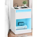 Nightstand with Charging Station, Bedside Table with Drawer, Modern Side End Adjustable LED Lights, 2 AC Outlets, 2 USB Ports for Bedroom