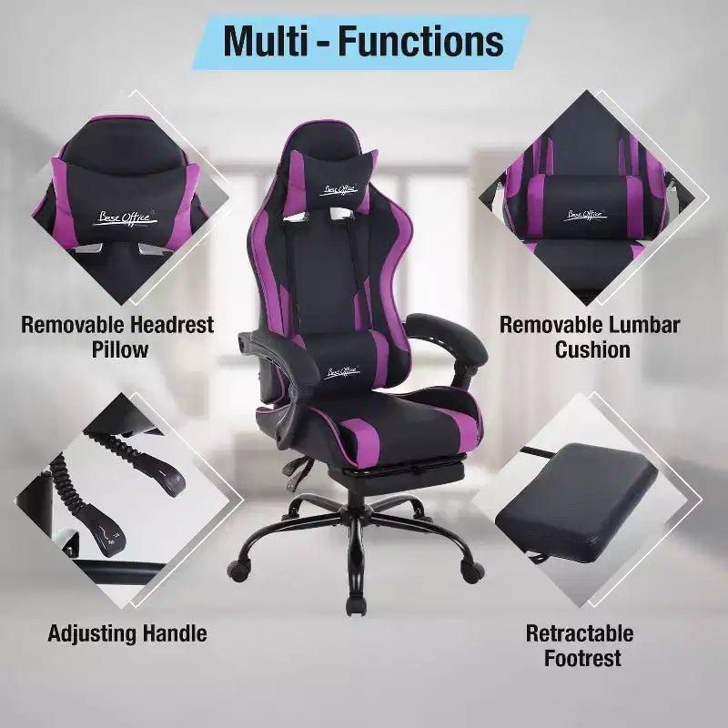 BestMassage Chaise de Gaming Fauteuil de Bureau avec Repose-Pieds et Soutien Lombaire