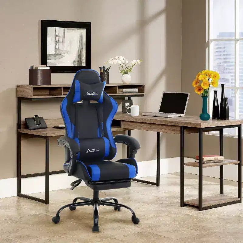 BestMassage Chaise de Gaming Fauteuil de Bureau avec Repose-Pieds et Soutien Lombaire