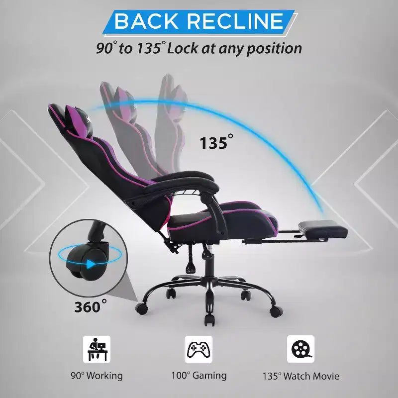 BestMassage Chaise de Gaming Fauteuil de Bureau avec Repose-Pieds et Soutien Lombaire