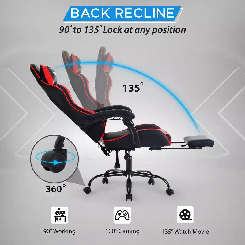 BestMassage Chaise de Gaming Fauteuil de Bureau avec Repose-Pieds et Soutien Lombaire