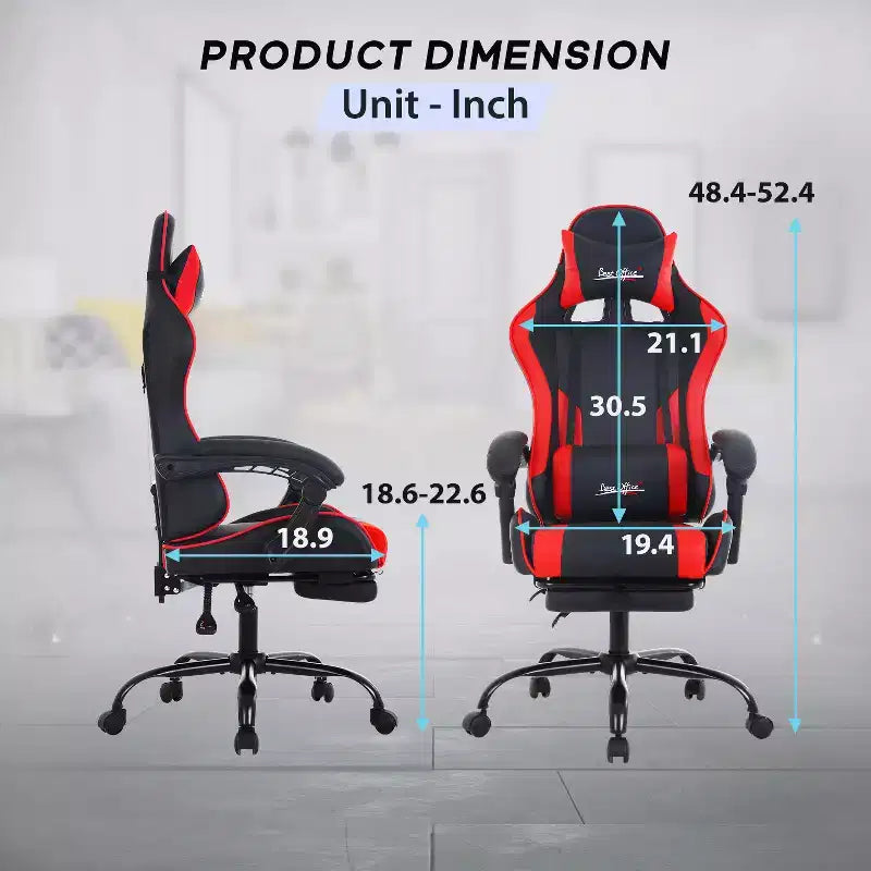 BestMassage Chaise de Gaming Fauteuil de Bureau avec Repose-Pieds et Soutien Lombaire