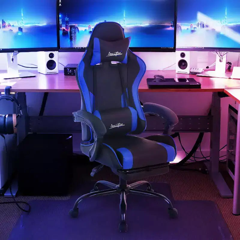 BestMassage Chaise de Gaming Fauteuil de Bureau avec Repose-Pieds et Soutien Lombaire
