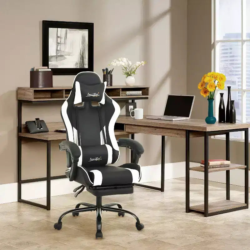 BestMassage Chaise de Gaming Fauteuil de Bureau avec Repose-Pieds et Soutien Lombaire