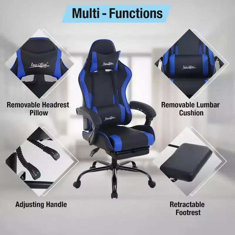 BestMassage Chaise de Gaming Fauteuil de Bureau avec Repose-Pieds et Soutien Lombaire