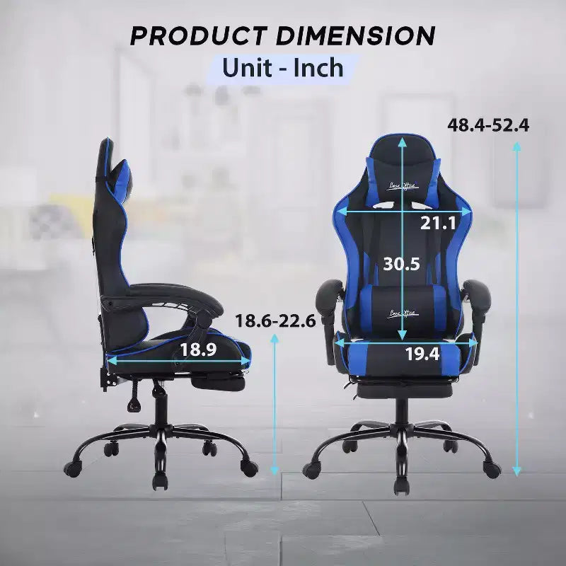 BestMassage Chaise de Gaming Fauteuil de Bureau avec Repose-Pieds et Soutien Lombaire