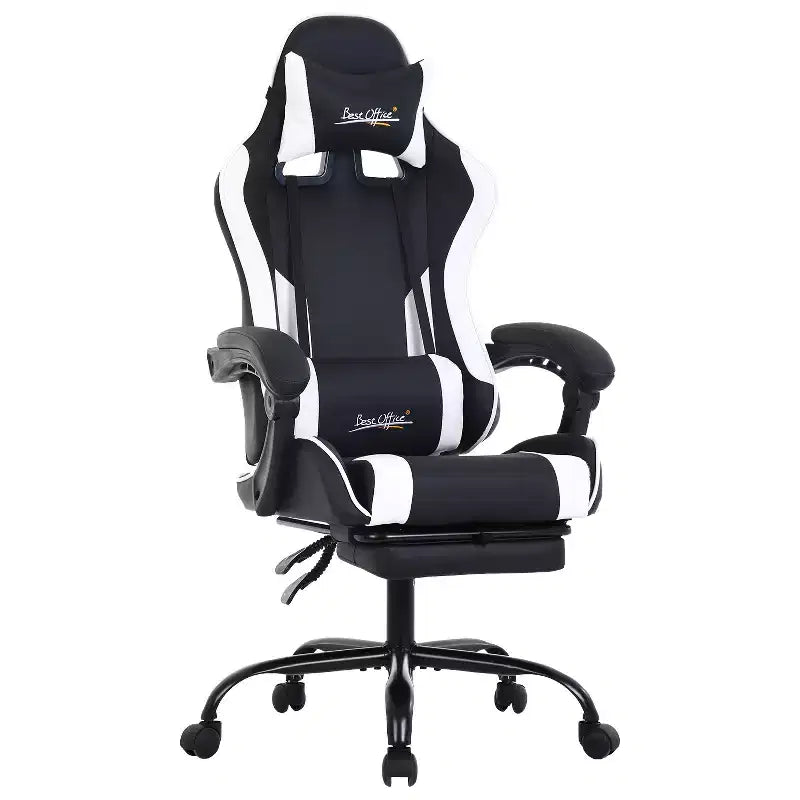 BestMassage Chaise de Gaming Fauteuil de Bureau avec Repose-Pieds et Soutien Lombaire
