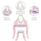 Fantasy Fields Coiffeuse en bois Petite Princesse Raiponce avec miroir LED et tabouret, Rose