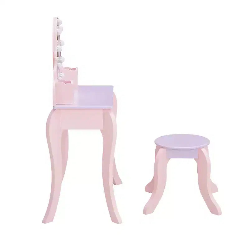 Fantasy Fields Coiffeuse en bois Petite Princesse Raiponce avec miroir LED et tabouret, Rose