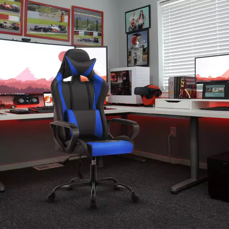 Chaise de jeu FDW Gaming Chaise de bureau massante confortable et élégante avec soutien lombaire réglable, pivotante à 360 degrés et roulettes silencieuses