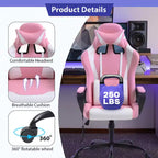 Chaise de jeu FDW Gaming Chaise de bureau massante confortable et élégante avec soutien lombaire réglable, pivotante à 360 degrés et roulettes silencieuses