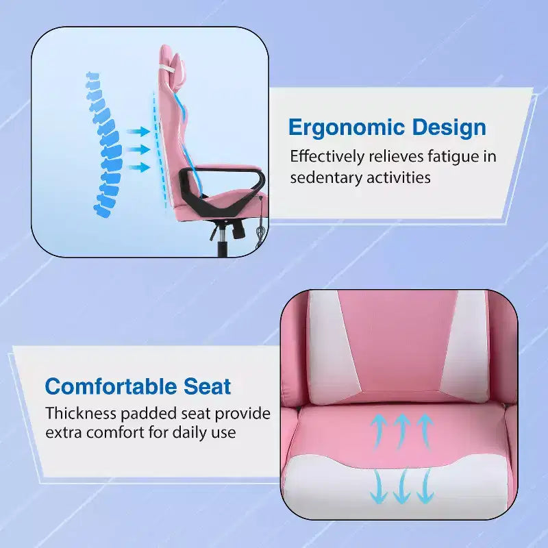 Chaise de jeu FDW Gaming Chaise de bureau massante confortable et élégante avec soutien lombaire réglable, pivotante à 360 degrés et roulettes silencieuses