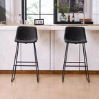 FERPIT Faux Shearling Counter Height Bar Stools Set of 2, Upholstered Bar Stools with Footrest, Black, 30