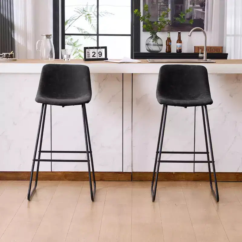 FERPIT Faux Shearling Counter Height Bar Stools Set of 2, Upholstered Bar Stools with Footrest, Black, 30