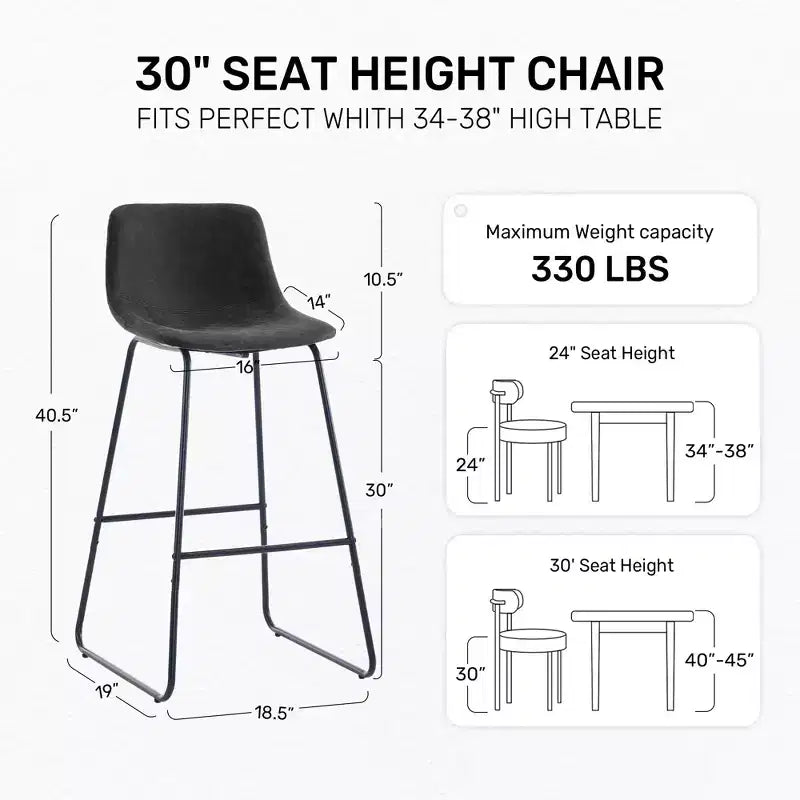 Tabourets de bar à hauteur de comptoir en fausse fourrure Ferpit, lot de 2, tabourets de bar rembourrés avec repose-pieds, noirs, 76 cm