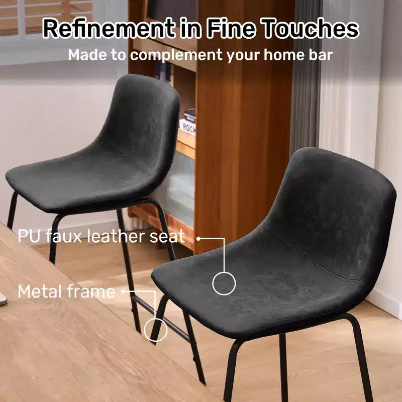 Tabourets de bar à hauteur de comptoir en fausse fourrure Ferpit, lot de 2, tabourets de bar rembourrés avec repose-pieds, noirs, 76 cm