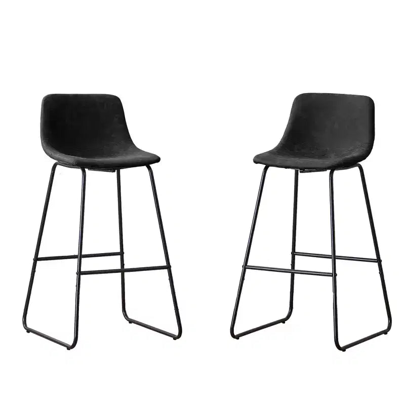Tabourets de bar à hauteur de comptoir en fausse fourrure Ferpit, lot de 2, tabourets de bar rembourrés avec repose-pieds, noirs, 76 cm