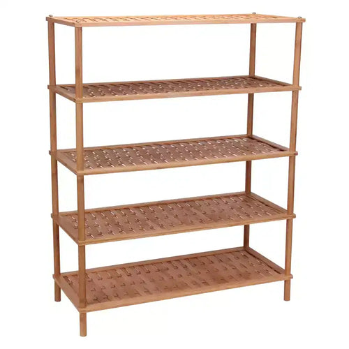 5 Tier Bamboo Shoe Rack, Lightweight Storage Shelf, Basket Weave for Better Airflow