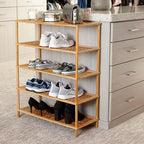 Étagère à chaussures 5 niveaux en bambou, Meuble de rangement léger, Tressage panier pour une meilleure circulation de l'air