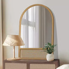 Miroir Mural PexFix Classique à Cadre en Bois Cintré avec Bas en Rotin