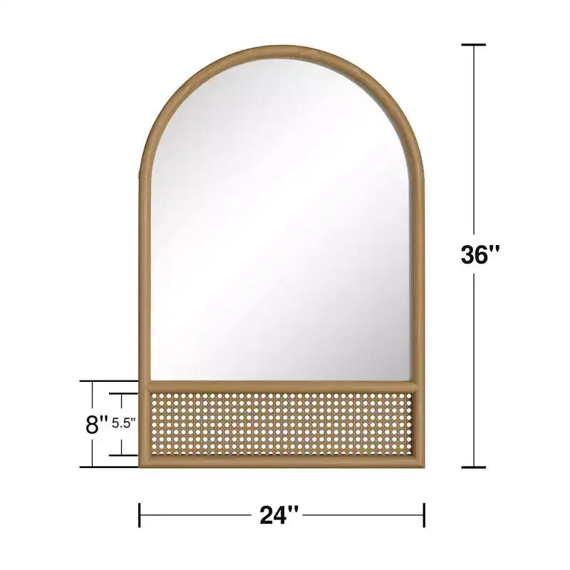 Miroir Mural PexFix Classique à Cadre en Bois Cintré avec Bas en Rotin
