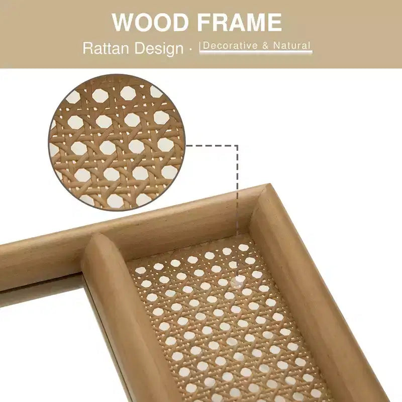 Miroir Mural PexFix Classique à Cadre en Bois Cintré avec Bas en Rotin
