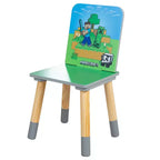 Ensemble Table et 2 Chaises en Bois pour Enfants Minecraft - Décoration 3 Pièces Vert & Bleu