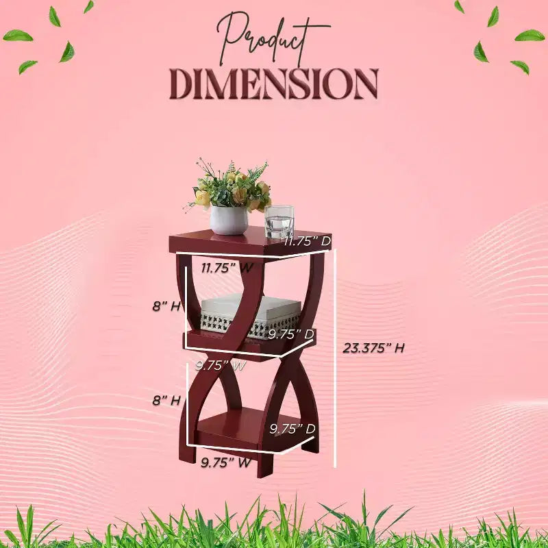 Table d'appoint en bois à 3 niveaux Kings Brand Furniture avec étagères - Table de chevet carrée pour chambre ou étagère à livres