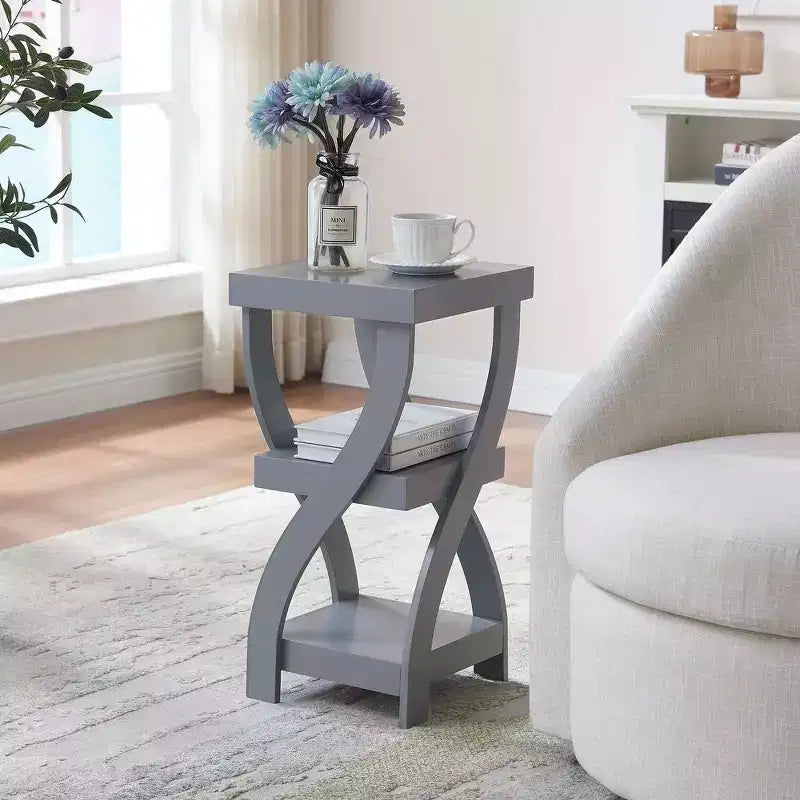Table d'appoint en bois à 3 niveaux Kings Brand Furniture avec étagères - Table de chevet carrée pour chambre ou étagère à livres