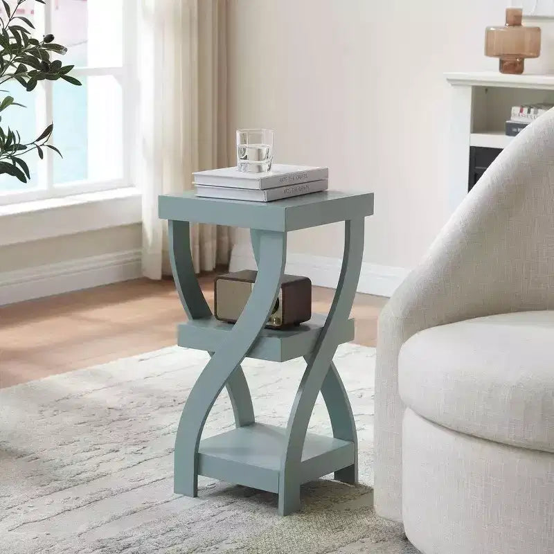 Table d'appoint en bois à 3 niveaux Kings Brand Furniture avec étagères - Table de chevet carrée pour chambre ou étagère à livres