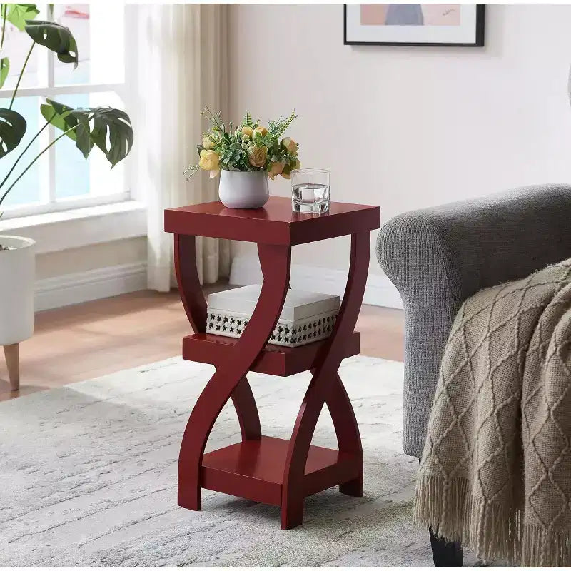 Table d'appoint en bois à 3 niveaux Kings Brand Furniture avec étagères - Table de chevet carrée pour chambre ou étagère à livres