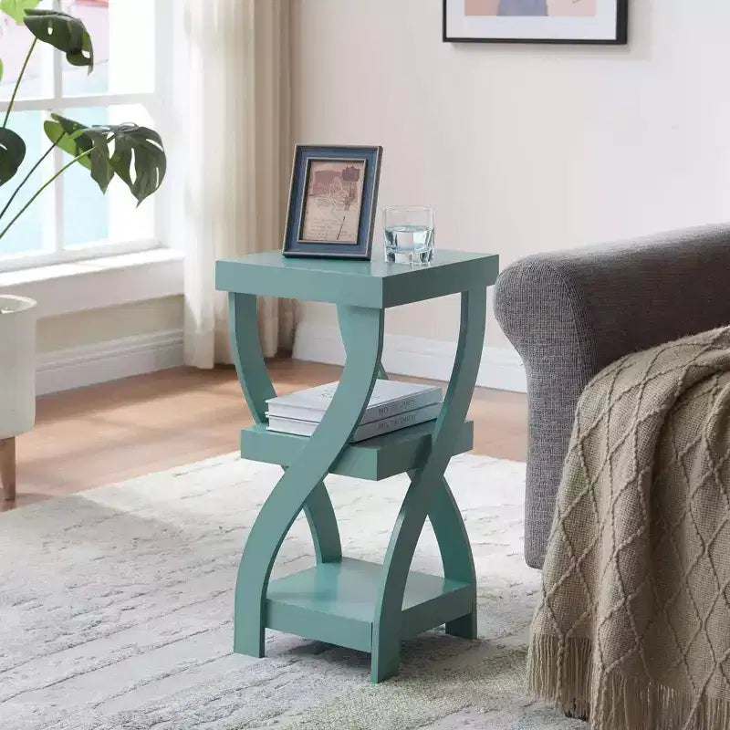 Table d'appoint en bois à 3 niveaux Kings Brand Furniture avec étagères - Table de chevet carrée pour chambre ou étagère à livres