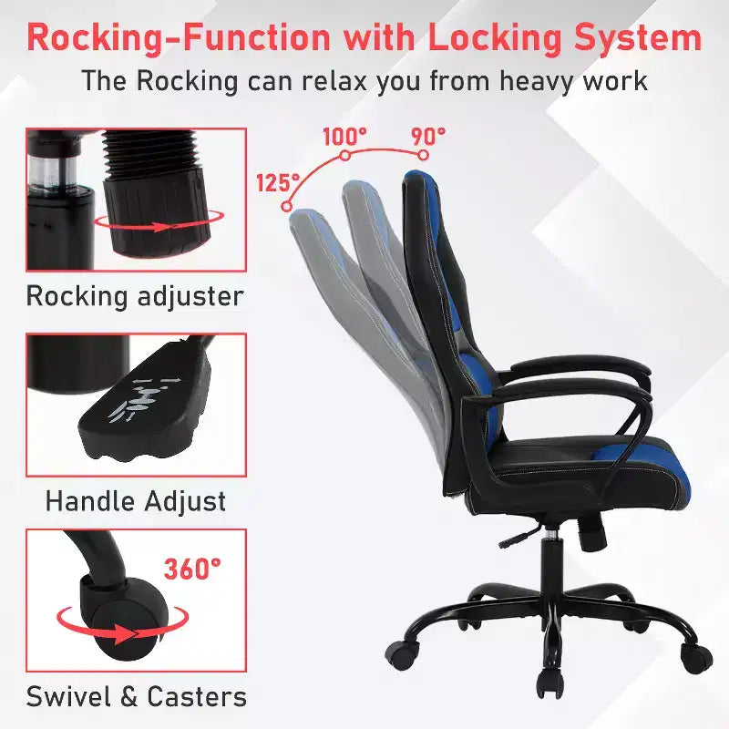 BestMassage Chaise de jeu Chaise de bureau avec soutien lombaire Hauteur réglable Cuir PU Chaise de direction pour femmes, hommes et adultes