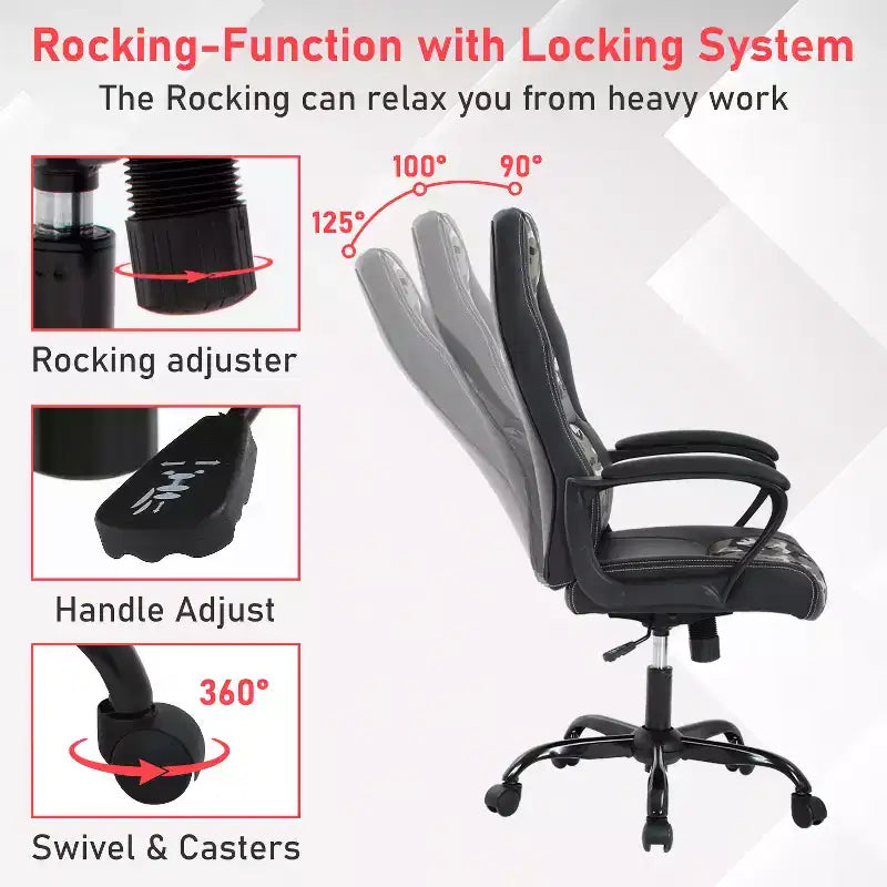 BestMassage Chaise de jeu Chaise de bureau avec soutien lombaire Hauteur réglable Cuir PU Chaise de direction pour femmes, hommes et adultes