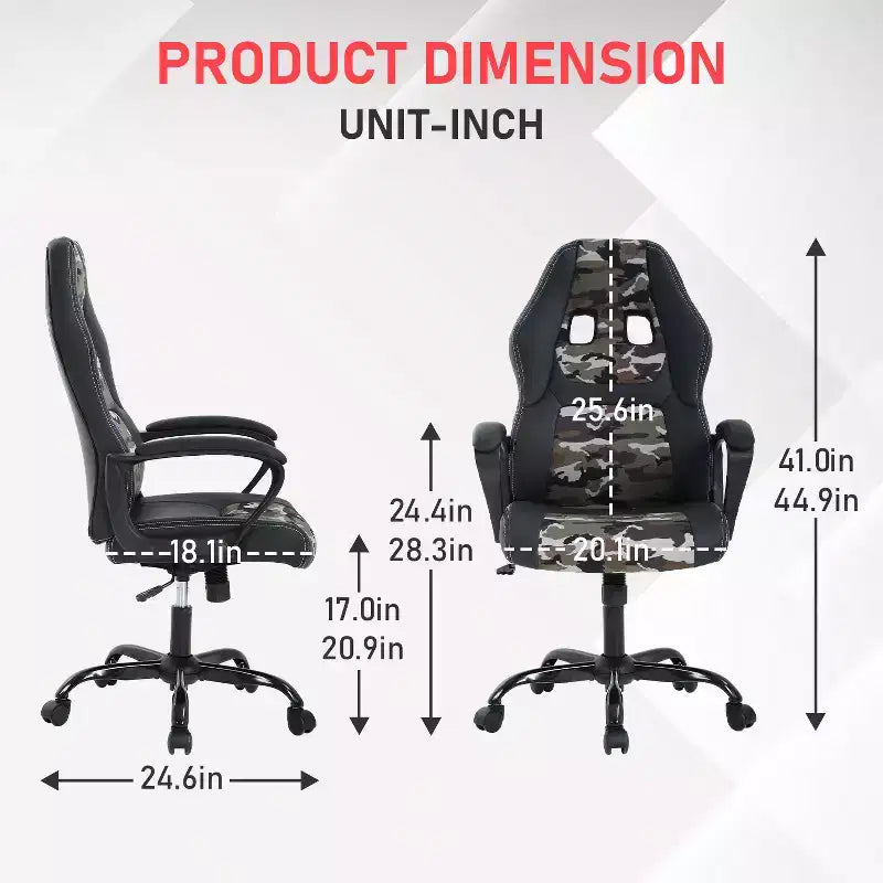 BestMassage Chaise de jeu Chaise de bureau avec soutien lombaire Hauteur réglable Cuir PU Chaise de direction pour femmes, hommes et adultes