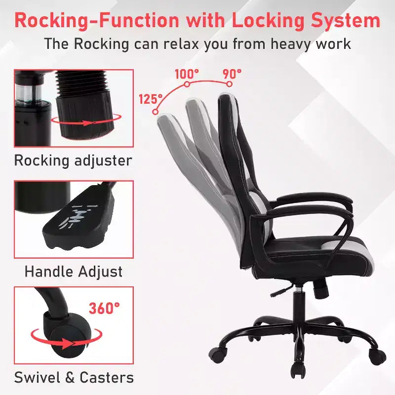 BestMassage Chaise de jeu Chaise de bureau avec soutien lombaire Hauteur réglable Cuir PU Chaise de direction pour femmes, hommes et adultes