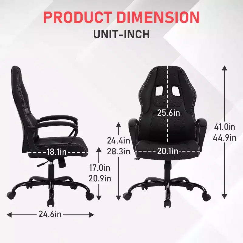 BestMassage Chaise de jeu Chaise de bureau avec soutien lombaire Hauteur réglable Cuir PU Chaise de direction pour femmes, hommes et adultes