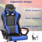 Chaise de bureau BestMassage Gaming Chair à dossier haut avec support lombaire, fonction massage et roulettes en cuir PU pour adultes et adolescents