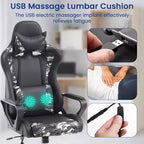 Chaise de bureau BestMassage Gaming Chair à dossier haut avec support lombaire, fonction massage et roulettes en cuir PU pour adultes et adolescents