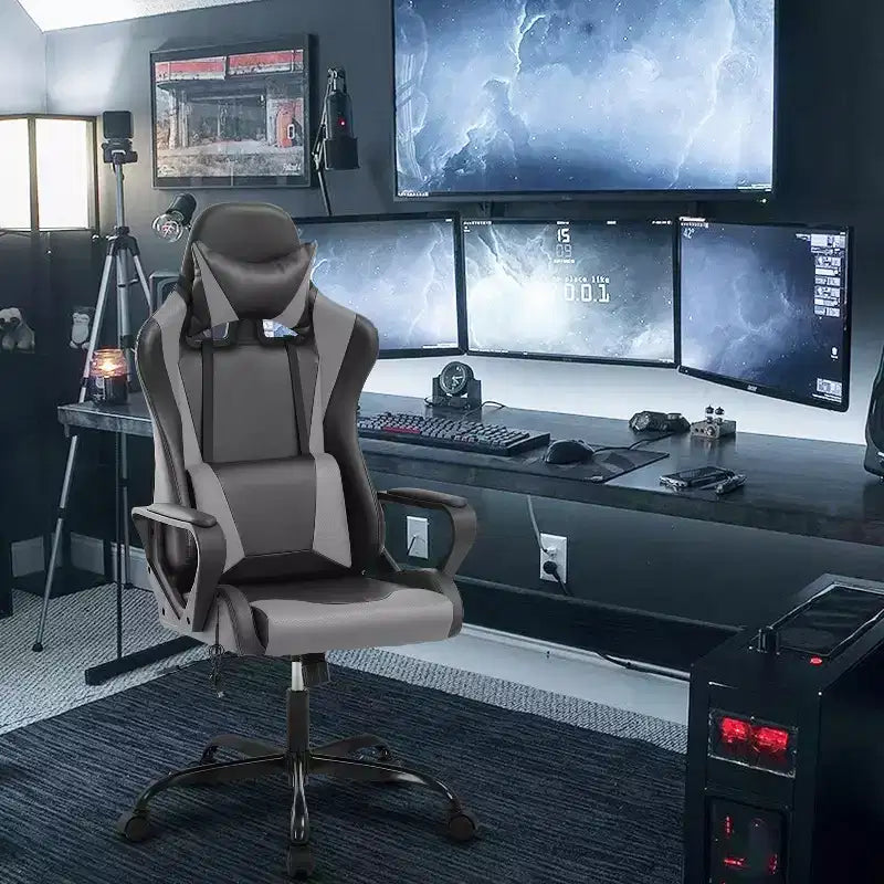 Chaise de bureau BestMassage Gaming Chair à dossier haut avec support lombaire, fonction massage et roulettes en cuir PU pour adultes et adolescents
