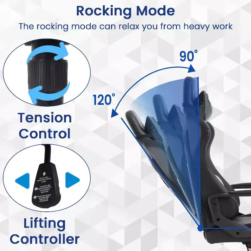 Chaise de bureau BestMassage Gaming Chair à dossier haut avec support lombaire, fonction massage et roulettes en cuir PU pour adultes et adolescents
