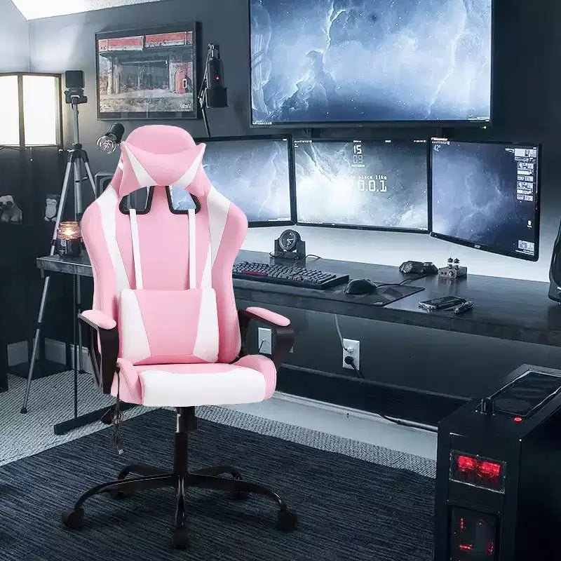 Chaise de bureau BestMassage Gaming Chair à dossier haut avec support lombaire, fonction massage et roulettes en cuir PU pour adultes et adolescents