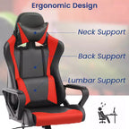 Chaise de bureau BestMassage Gaming Chair à dossier haut avec support lombaire, fonction massage et roulettes en cuir PU pour adultes et adolescents